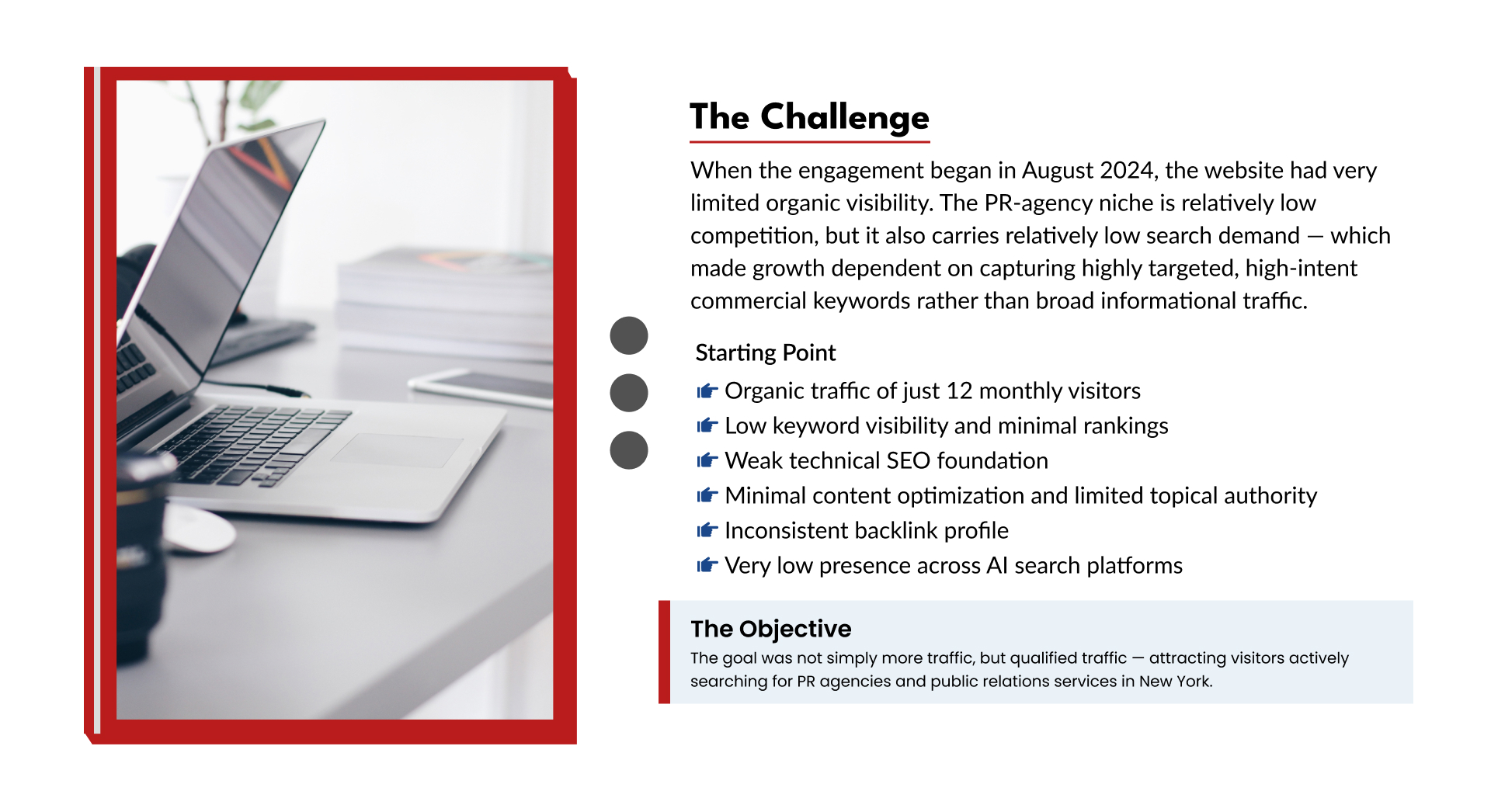 BPM-PR Firm SEO results with 2,600+ monthly visitors, 2,100+ ranking keywords, and 472 referring domains.